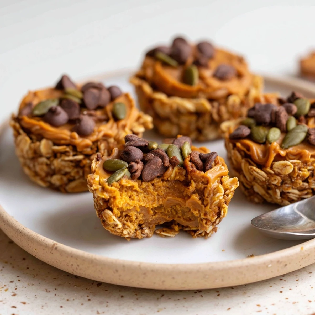 Warm, spiced pumpkin muffin granola cups, perfect for a cozy autumn breakfast.