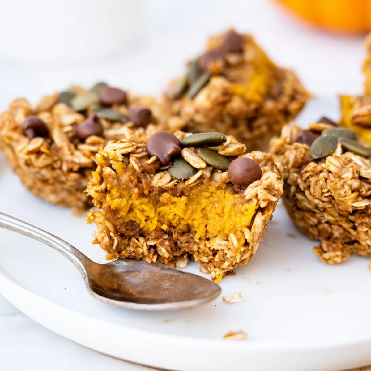 Crispy granola cups filled with creamy pumpkin filling and aromatic spices, inviting bites.