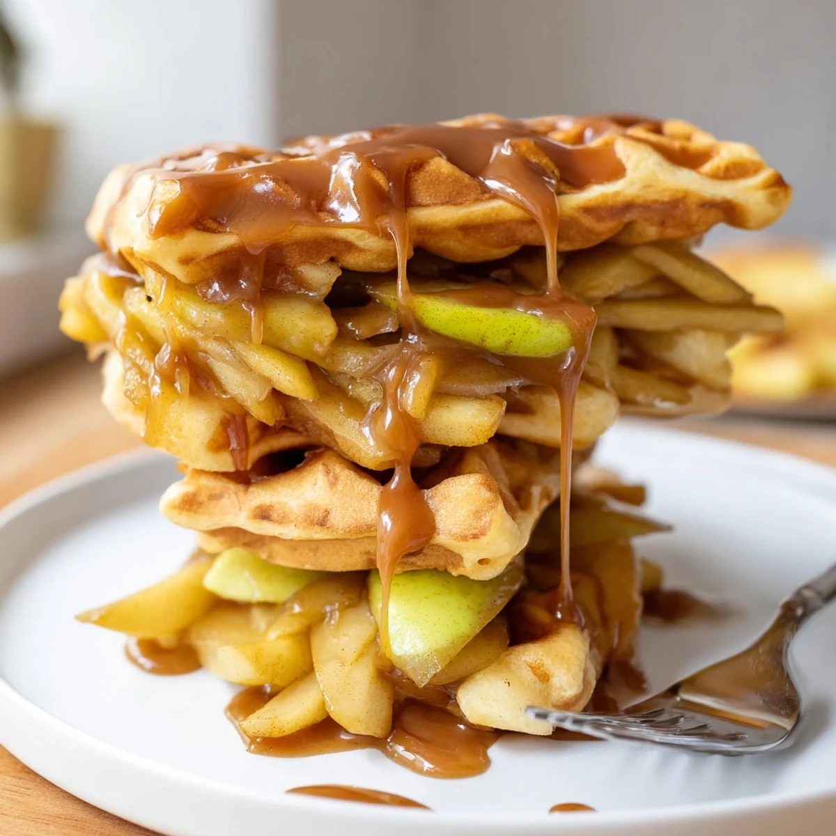 Irresistible Caramel Apple Waffle Sandwiches, perfect for breakfast or dessert enjoyment.