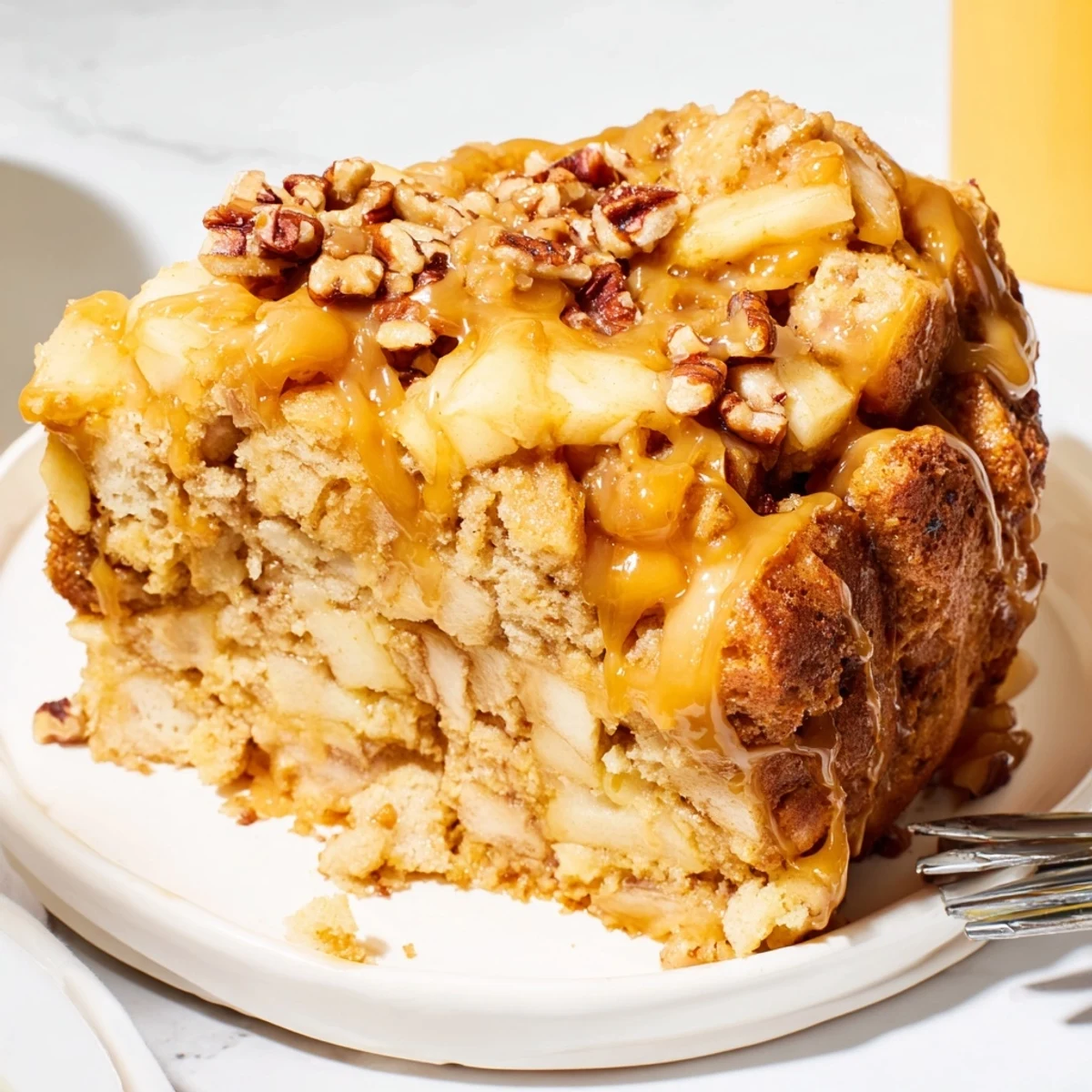 Decadent Caramel Apple Cheddar Cookie Loaf surrounded by fresh tart apple slices.  