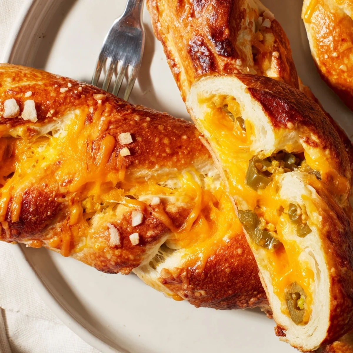 Soft Cheesy Jalapeño Pretzel Cake Sticks baked to golden perfection, ideal for snacking.