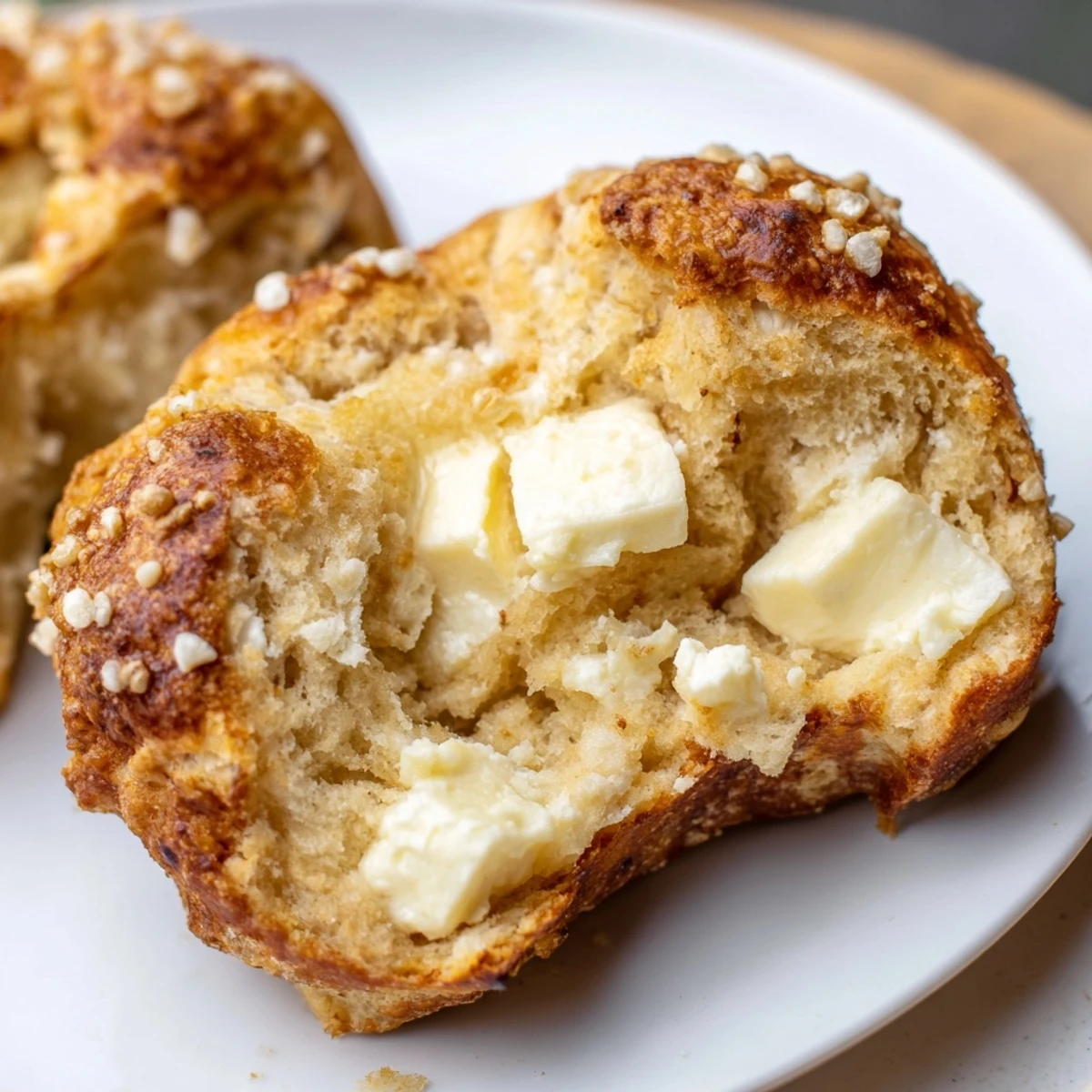 Warm, fluffy pretzel drop scones with cream cheese and a chewy crust awaiting dipping.