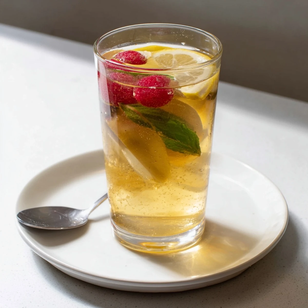 Fresh fruits infuse bubbly Kombucha-style home-brew mocktails for a flavorful sip.  