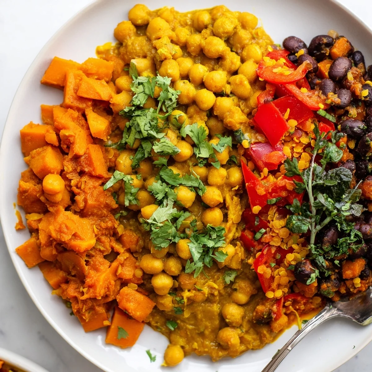 Savor the rich flavors of Indian Chickpea Curry served with fresh cilantro garnish. 