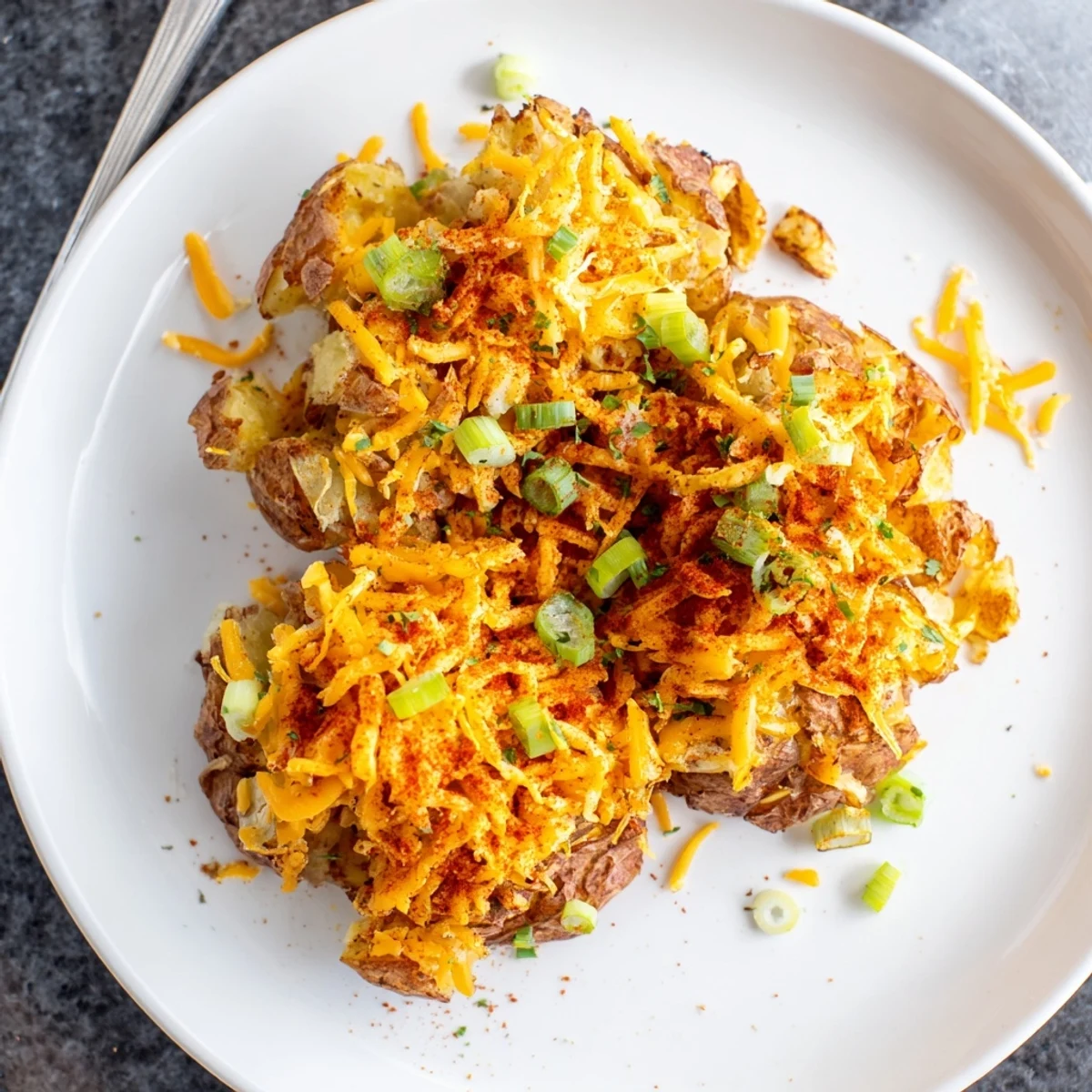 Flavorful Smashed Green Onion Potato Bombs, crispy and cheesy, ideal for gatherings.