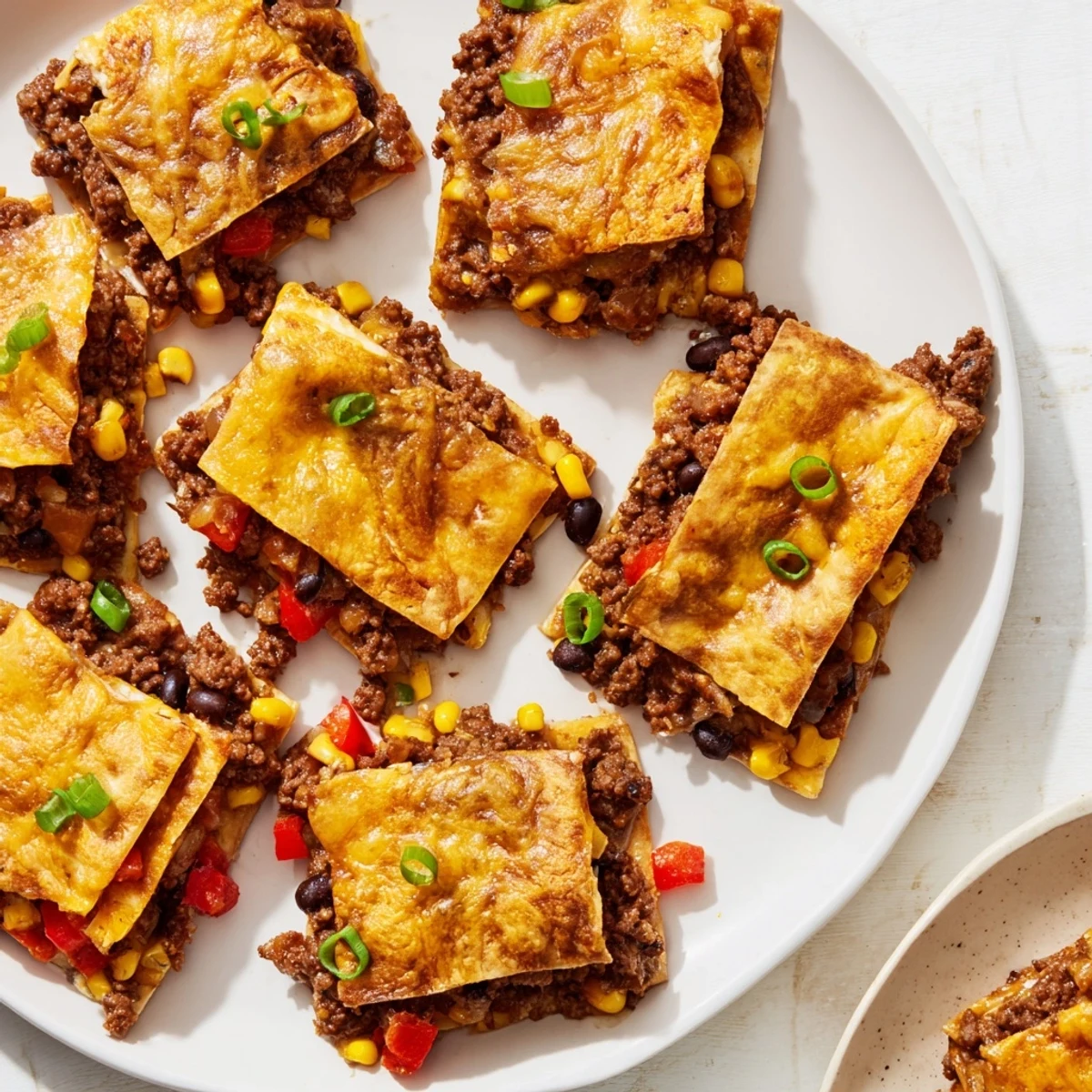 Warm sheet pan quesadillas with beef are golden-brown, filled with melted cheese and savory beef.