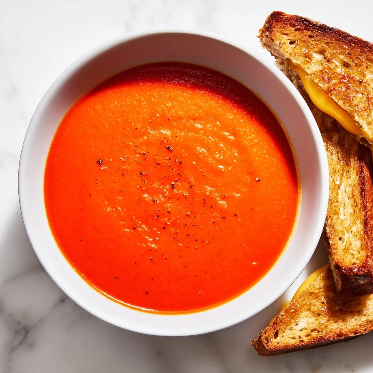 Warm, flavorful 5-Ingredient Tomato Soup and grilled cheese strips – a comforting classic American meal.