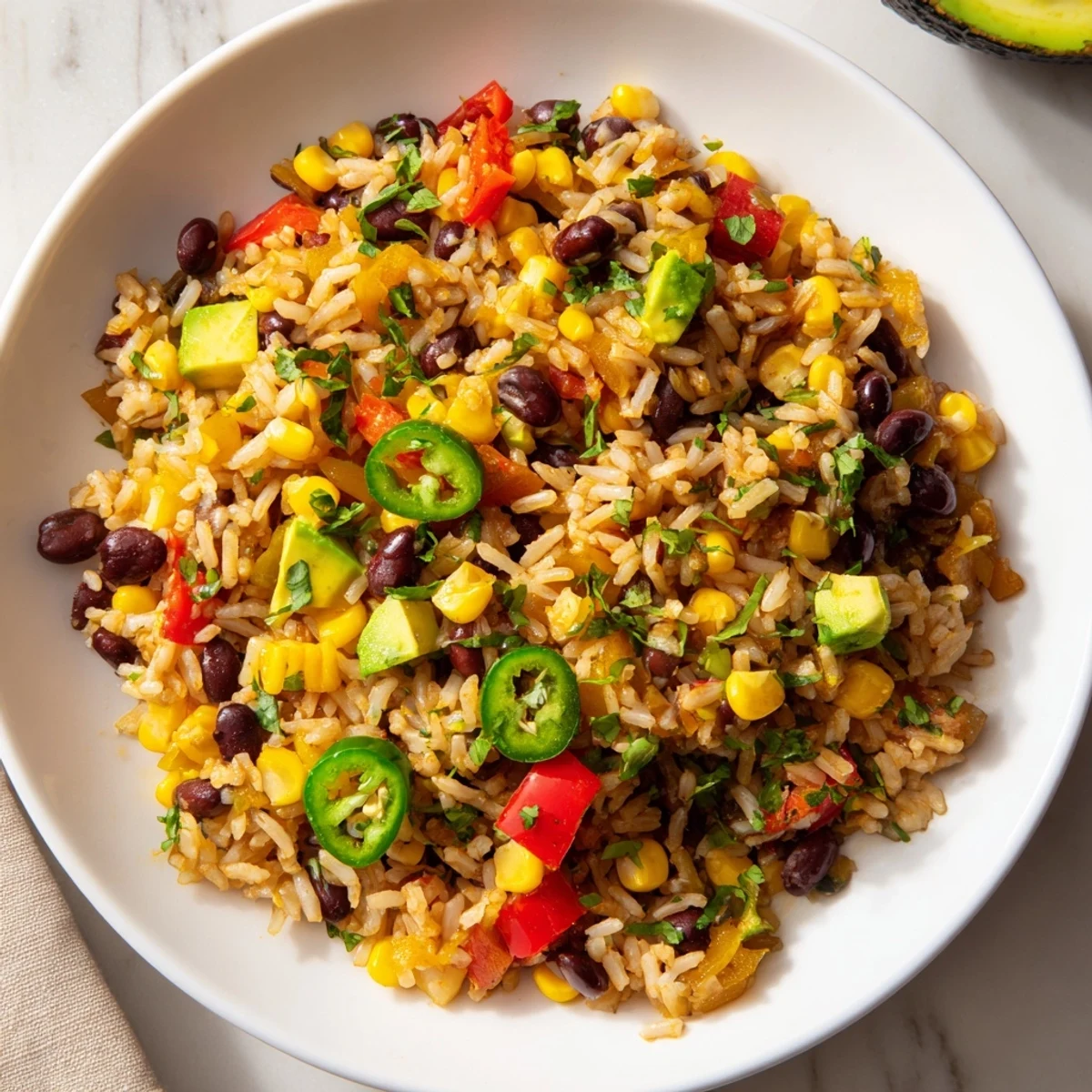 A flavorful skillet of One-Pot Mexican Rice & Beans, perfect for a quick and easy weeknight dinner.