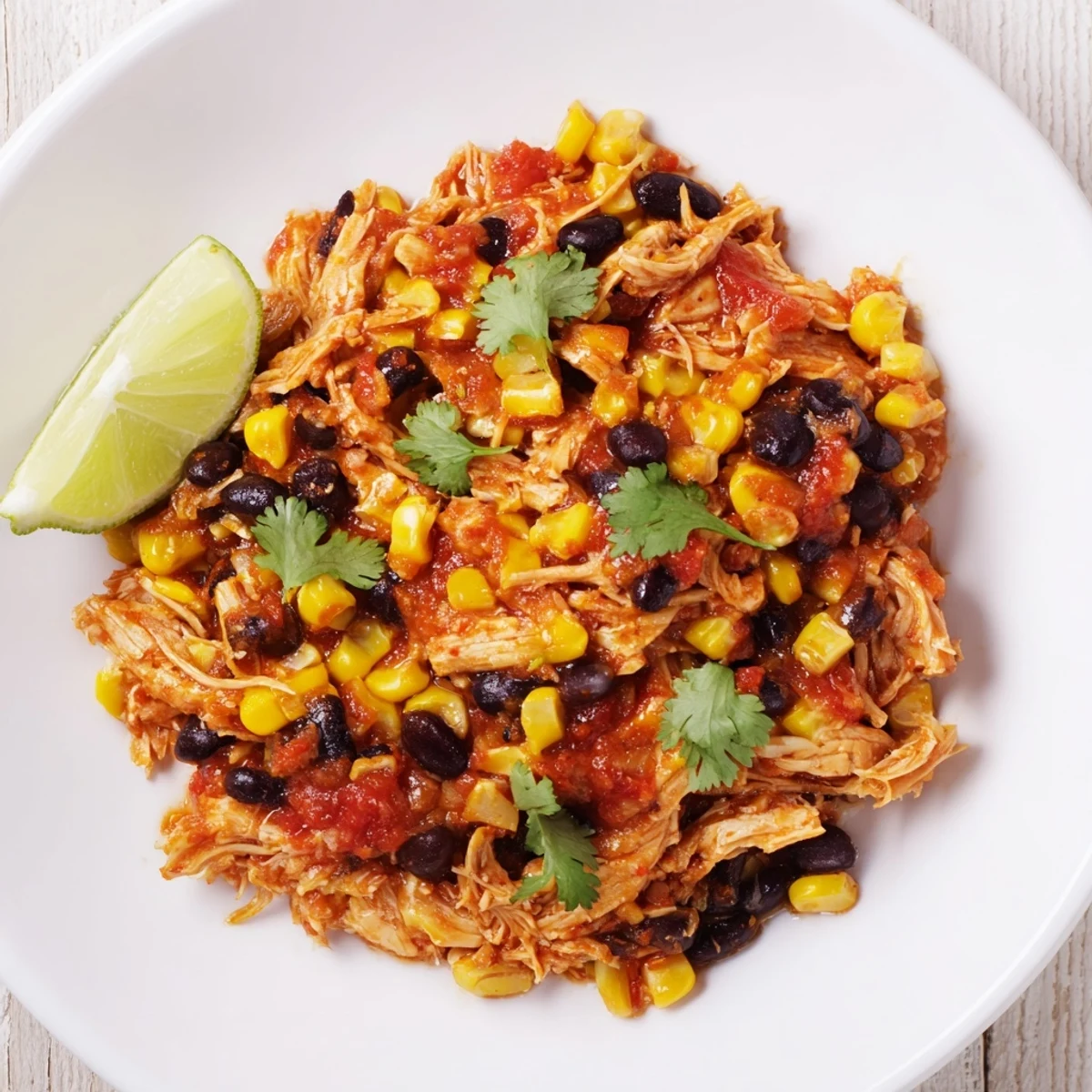 Slow cooker salsa chicken, brimming with salsa and tender chicken, ready for flavorful tacos.