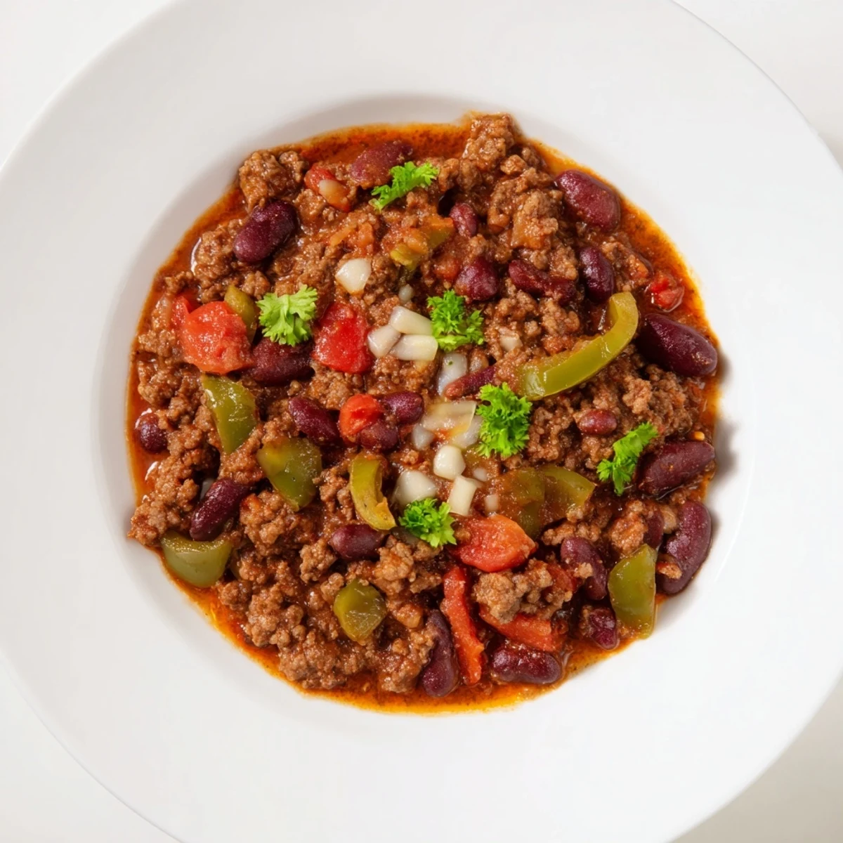 A close-up of a flavorful, bubbling quick chili recipe loaded with beans and vegetables.