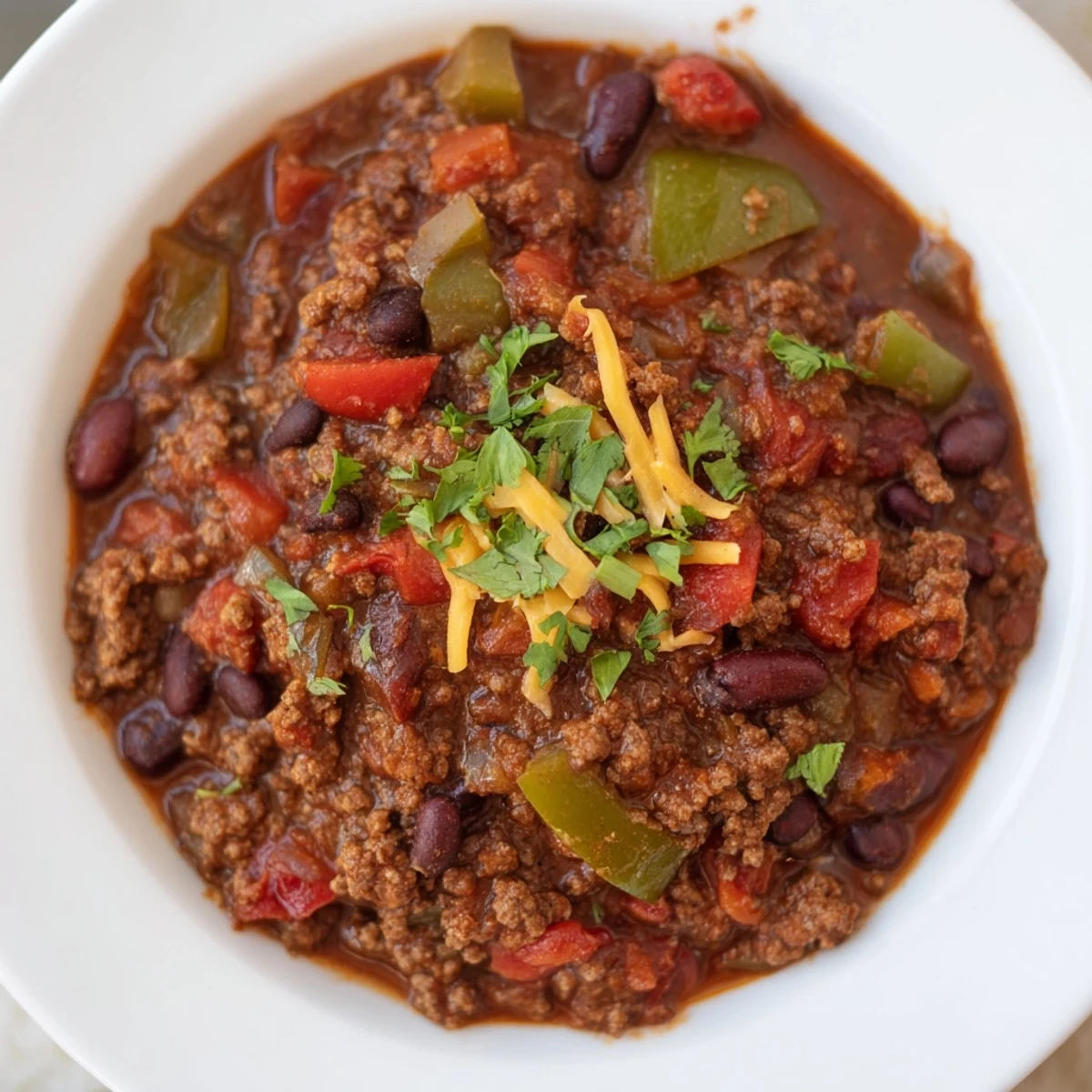 Savory quick chili with canned beans, a colorful and satisfying weeknight meal being served.