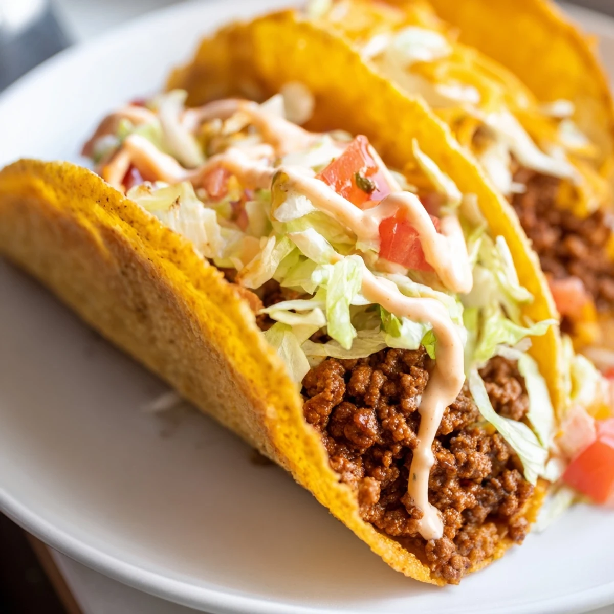 Cheesy Gordita Crunch Tacos with melted cheese, savory beef, crisp lettuce, and zesty sauce for a perfect bite.
