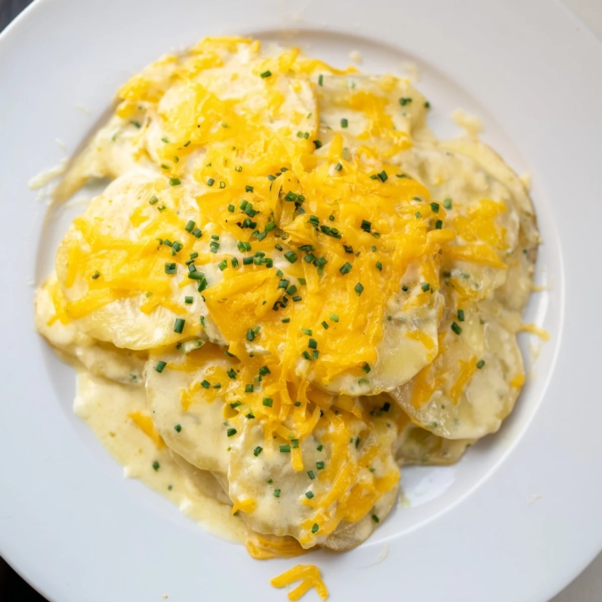 Golden-brown, bubbly cheesy scalloped potatoes, a comforting side dish perfect for any holiday meal.