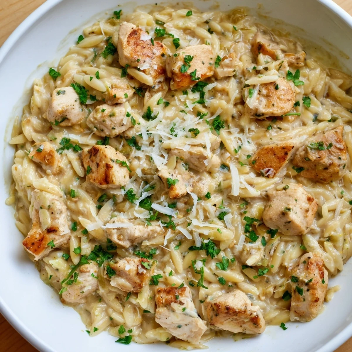 Creamy One-Pot Cajun Chicken Alfredo Orzo with tender chicken and al dente orzo pasta.
