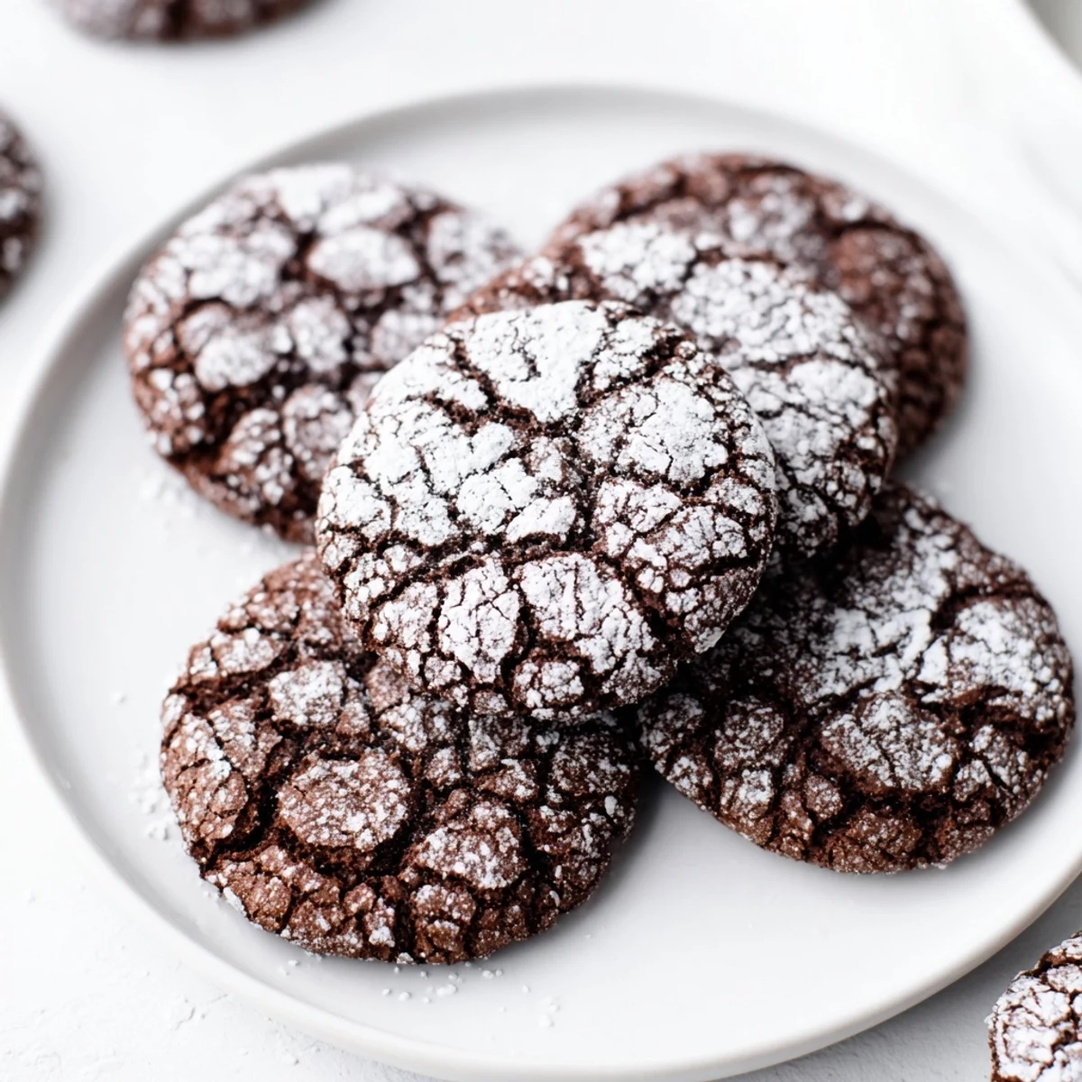 Warm batch of these air-fried chocolate crinkle cookies, perfect for dessert tonight with a glass of milk.