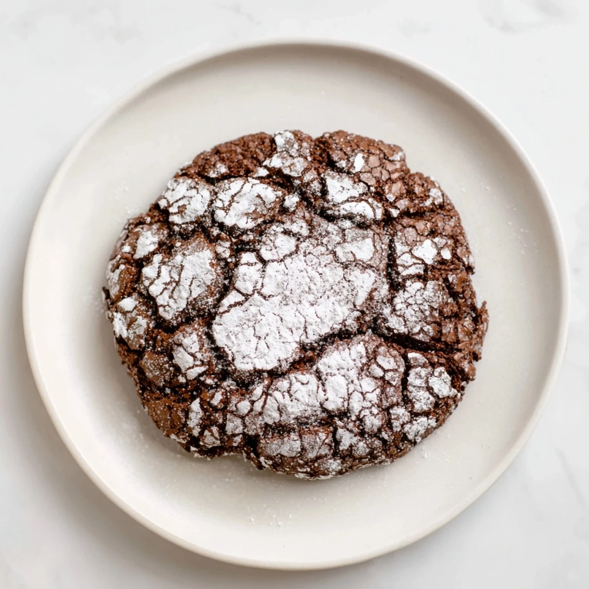 Close-up of freshly baked air-fried chocolate crinkle cookies with a perfectly fudgy, cracked appearance.