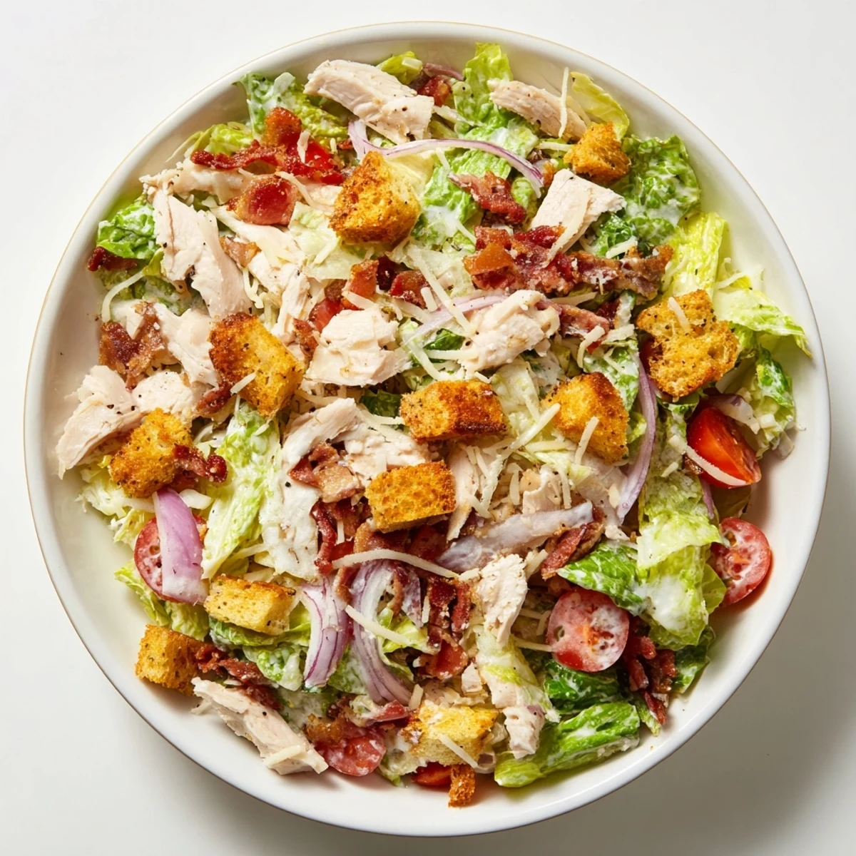 Fresh, flavorful salad: A colorful Costco Chicken Bake Salad Bowl featuring romaine and mozzarella.