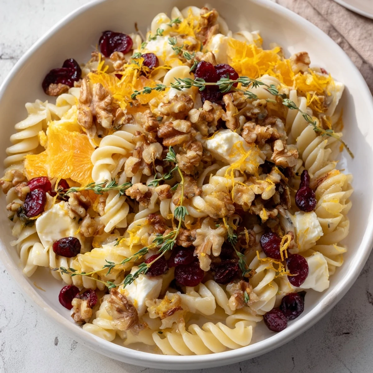 Creamy Baked Brie & Cranberry Pasta, a comforting vegetarian meal with melted cheese and sweet cranberries.