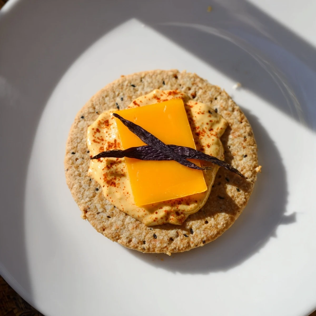 Festive Santa's Belt Crackers, topped with creamy roasted red pepper dip and black olive belts, are ready to eat.