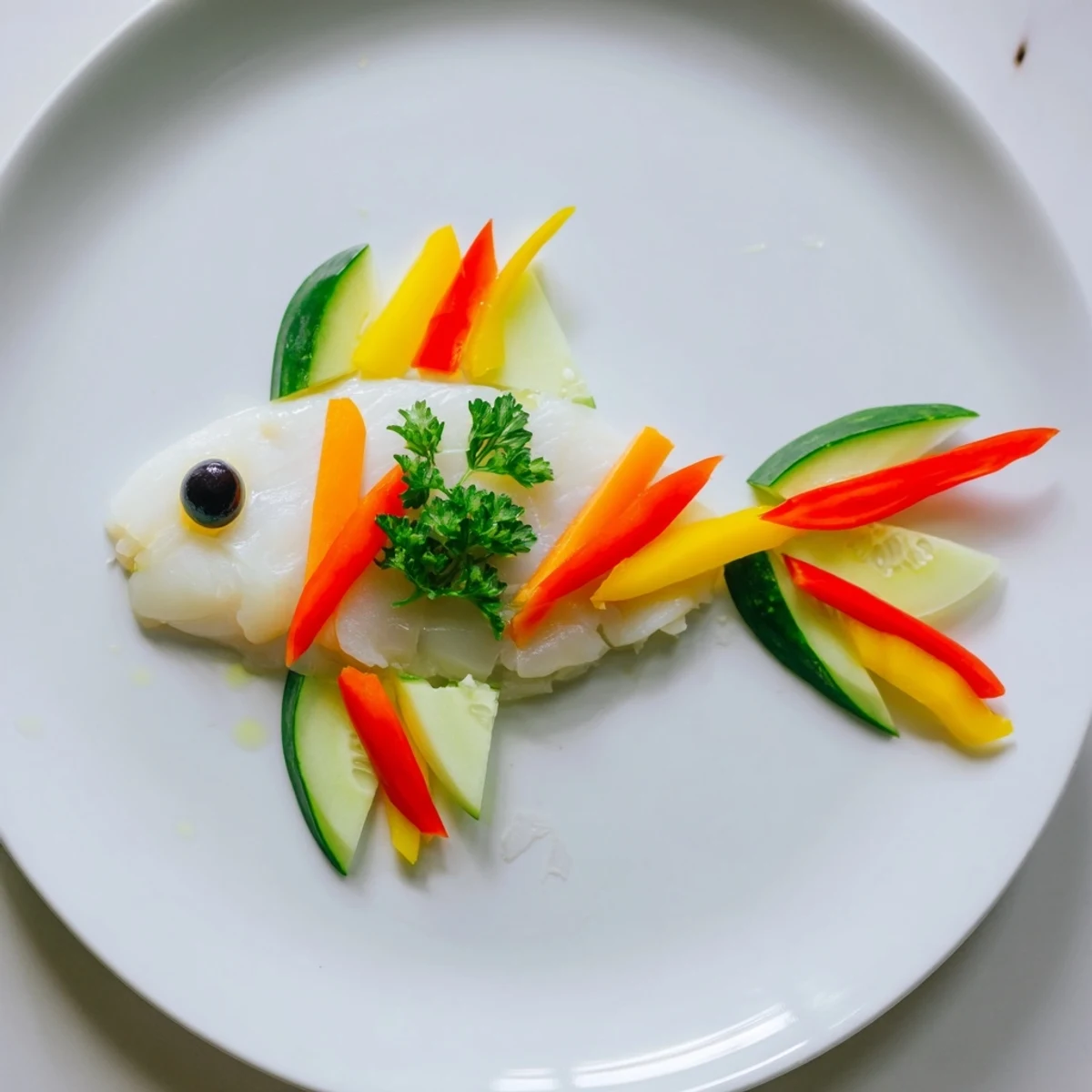 This healthy Light Fish-Shaped Meal image shows a beautifully arranged, low-carb main course ready for serving.