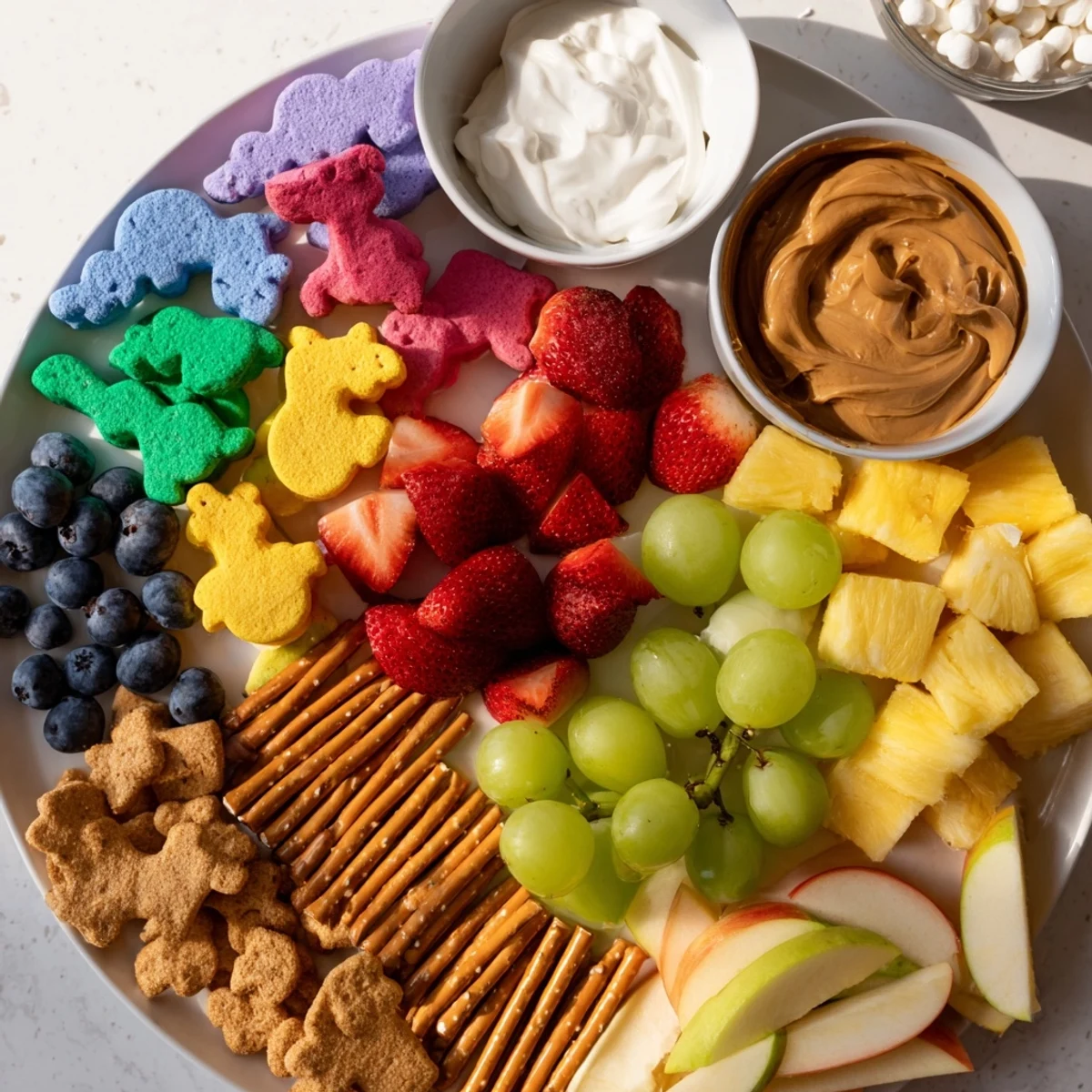 Sweet and playful Animal Cracker Safari Board: envision clusters of crackers with berries, pineapple, and yogurt for dipping.