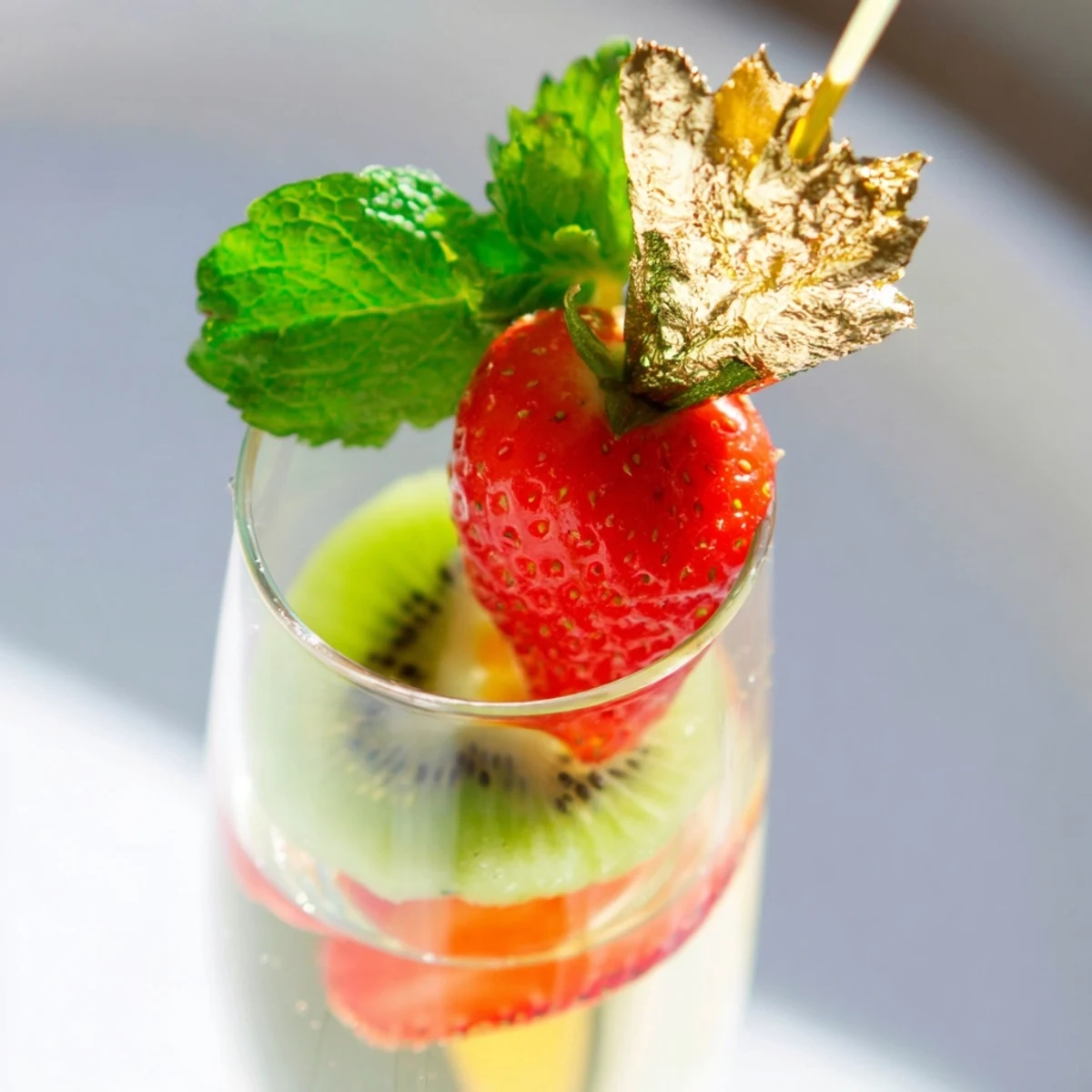 Delicious fresh fruit garnishes, ready to adorn champagne flutes for a sparkling New Year's toast.