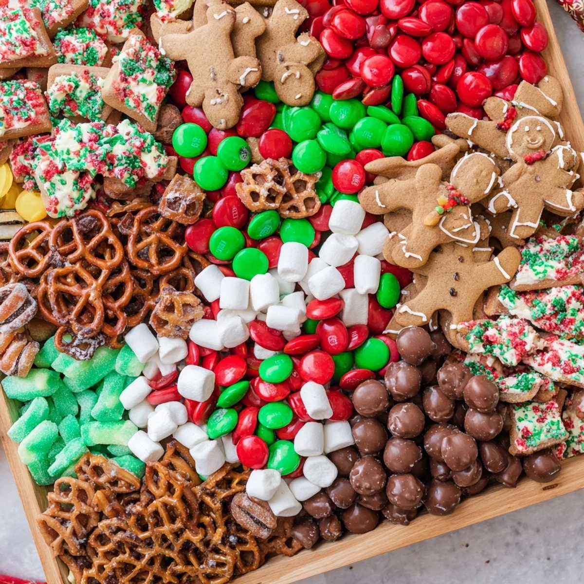 A colorful Santa's Sack Candy Avalanche bursting with holiday candies, a sweet celebratory dessert.