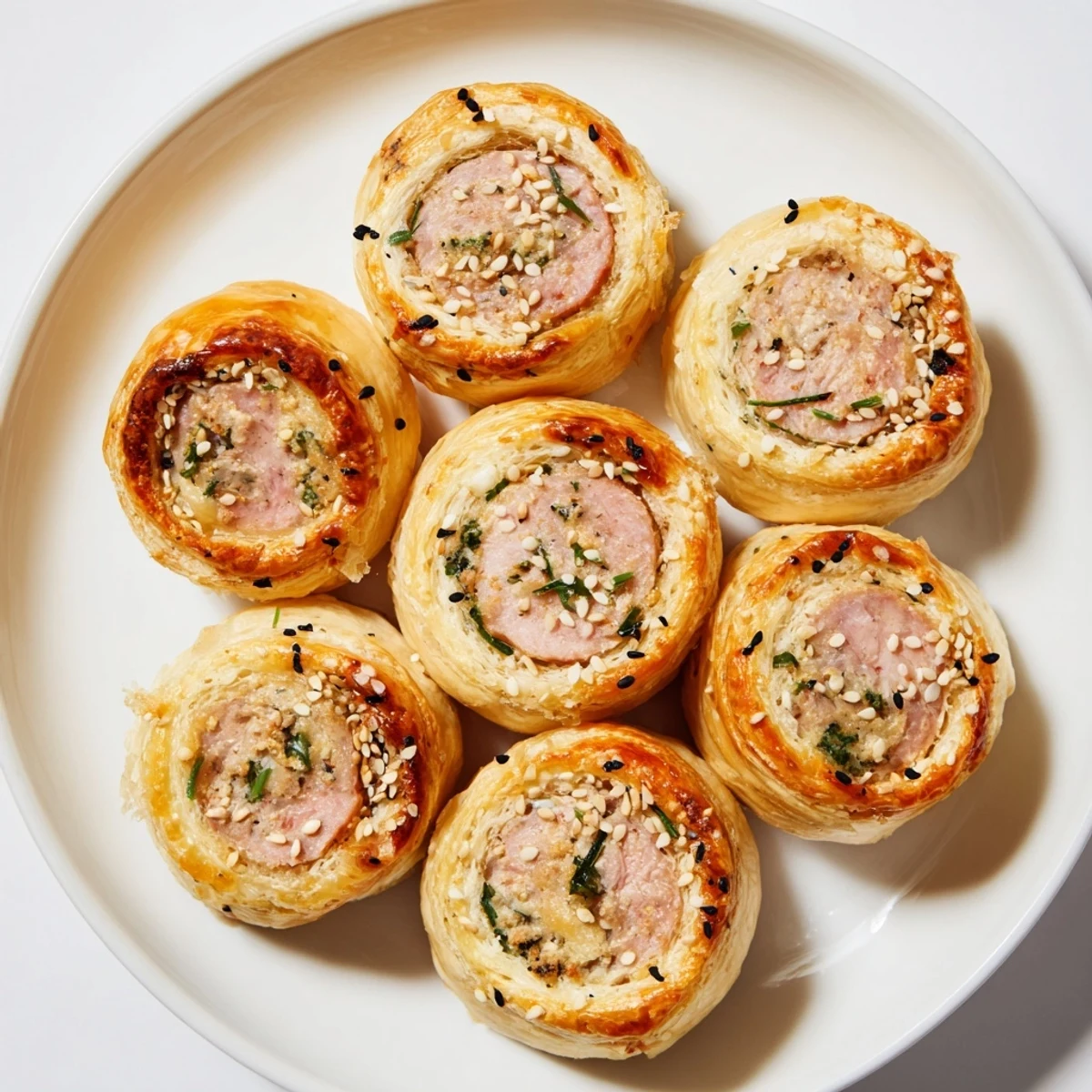 A beautifully arranged half-circle wreath of savory mini sausage rolls, ready to serve with mustard.