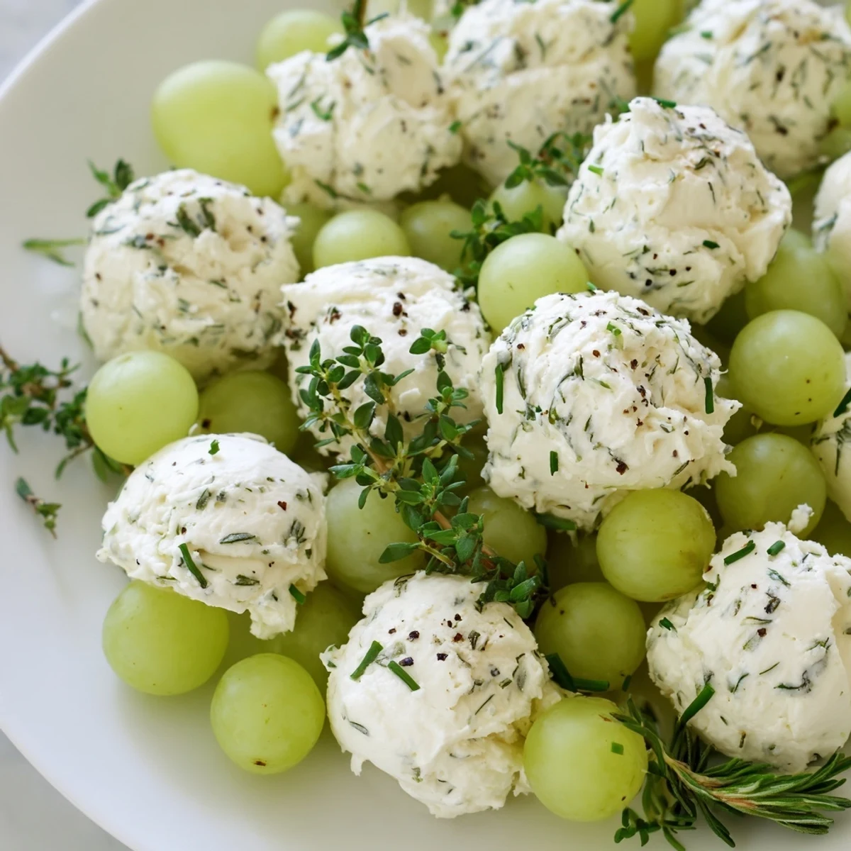 This beautiful Mistletoe Kissing Ball appetizer features green grapes, herbs, and creamy cheese for holidays.