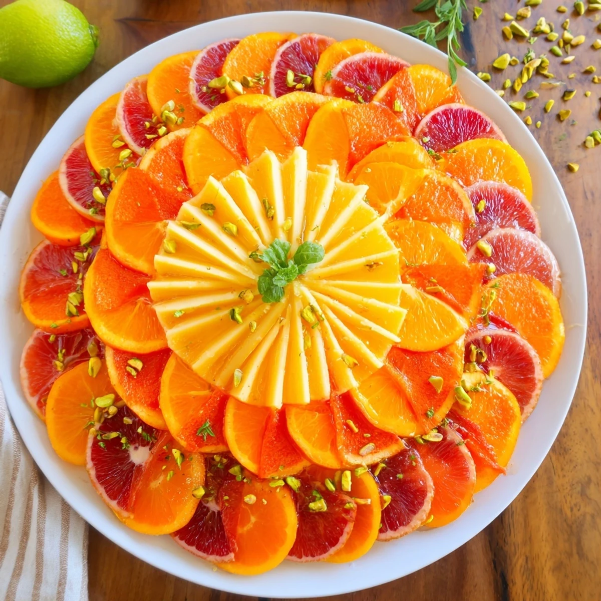 Vibrant Clockwork Orange appetizer platter with colorful citrus slices and cheese clock hands.