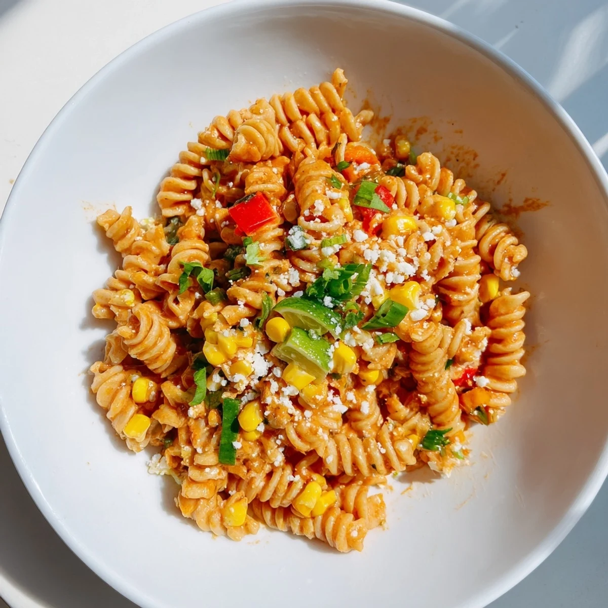 Creamy One-Pot Mexican Street Corn Pasta in a single pot, bursting with corn and zesty flavors.