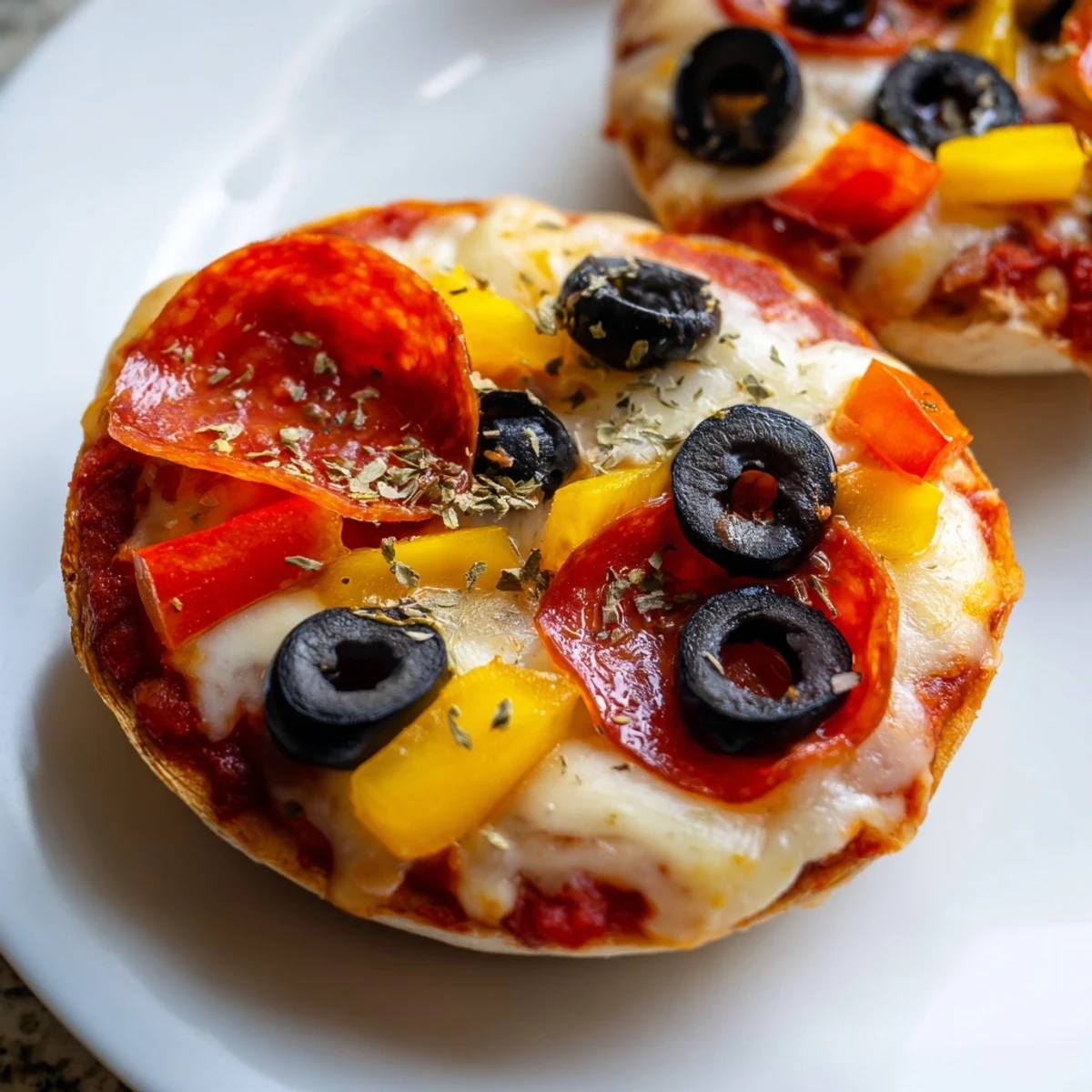 Air fryer mini bagel pizzas with a crisp bagel base, generously topped with cheese.