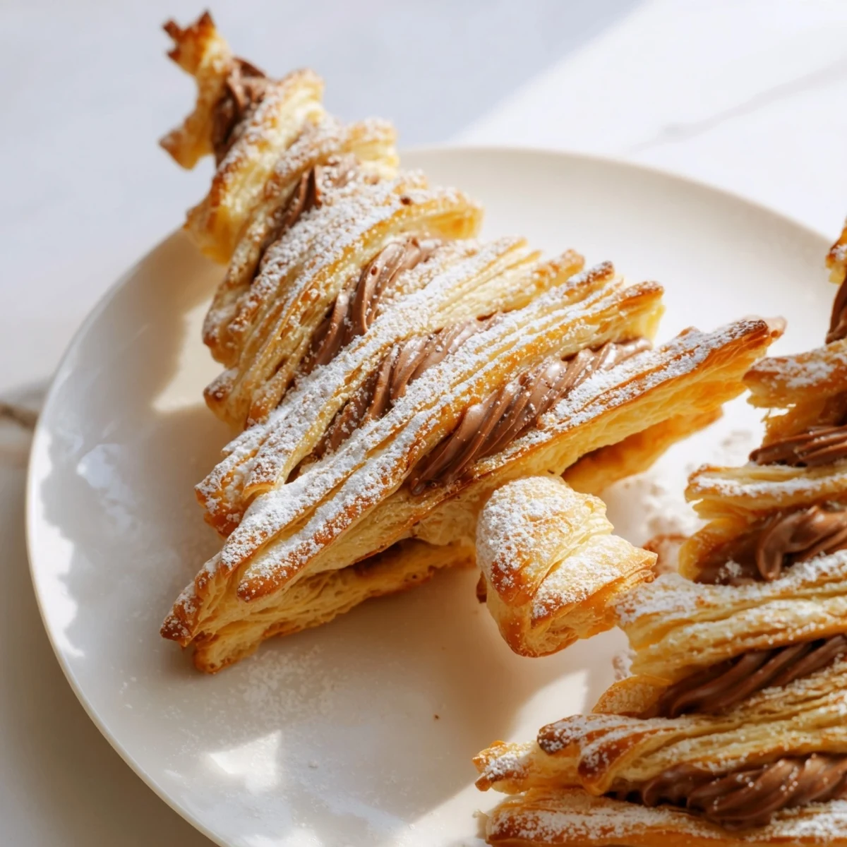 Golden-brown Nutella Pastry Christmas Trees, each layer perfectly crisp, ready for holiday celebrations.