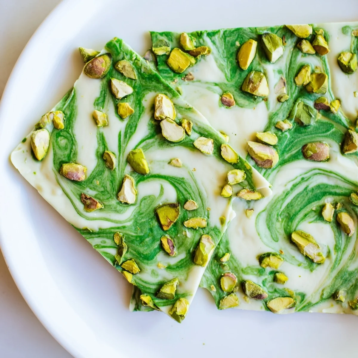 Close-up view of Pistachio Matcha White Chocolate, a beautiful dessert with vibrant green matcha swirls.