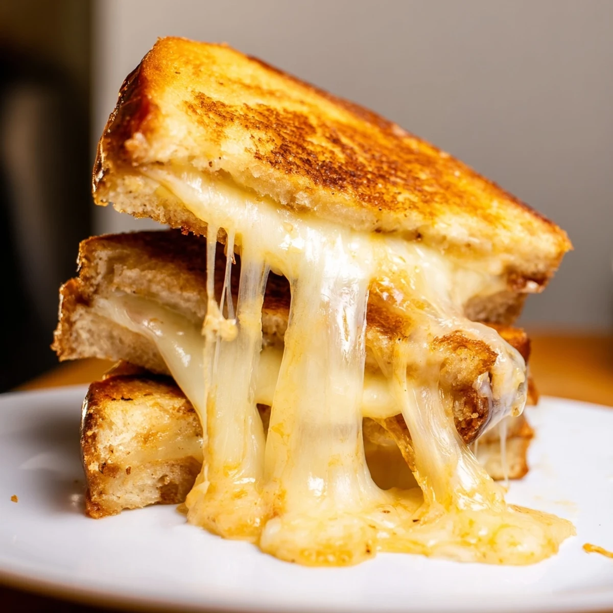 Golden-brown Triple Cheese Sourdough Grilled Cheese sandwiches, melted cheddar and provolone oozing from crispy, buttery sourdough slices.