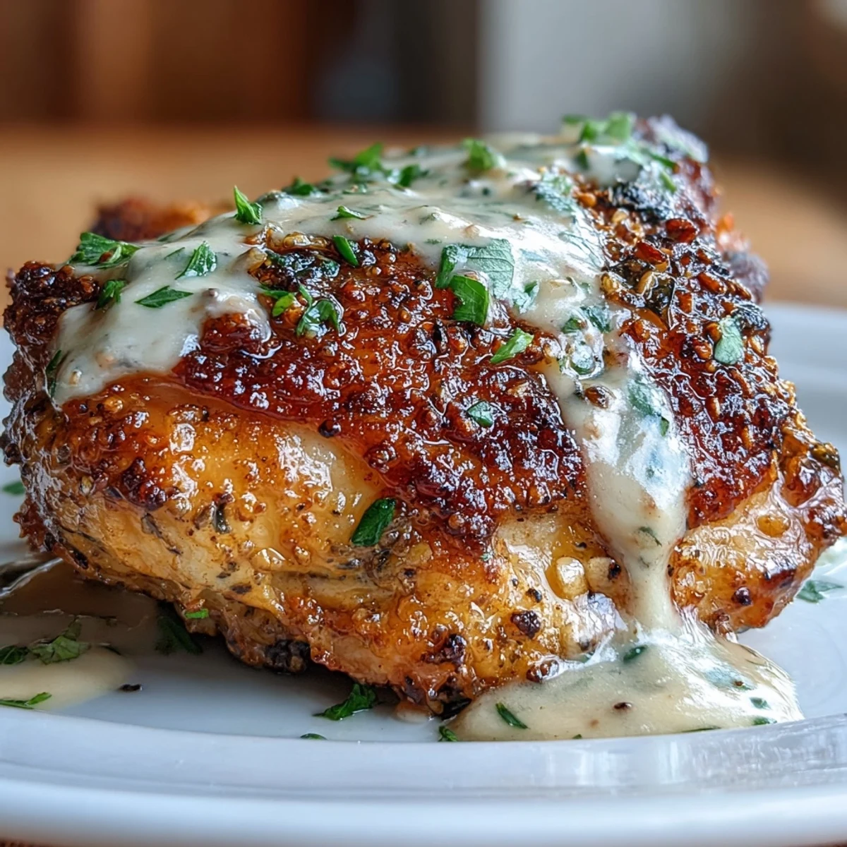 Zaatar-spiced chicken thighs roasted to golden perfection, drizzled with creamy tahini-garlic sauce for a bold Middle Eastern meal.  