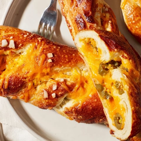 Soft Cheesy Jalapeño Pretzel Cake Sticks baked to golden perfection, ideal for snacking.  