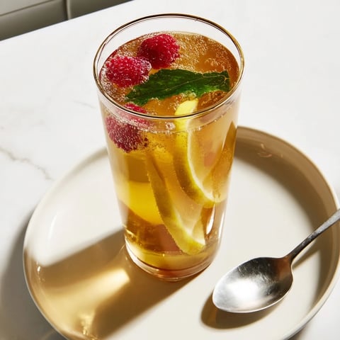 Refreshing homemade Kombucha-style mocktails in vibrant glass bottles on a table.  