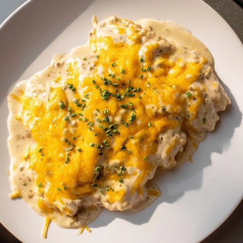 Golden, bubbly Cheddar Ranch Chicken Bake topped with melted cheese, ready for serving tonight.
