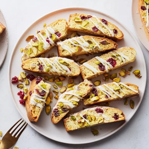 Golden White Chocolate Cranberry Pistachio Biscotti, crispy and sweet, ready for an afternoon treat.