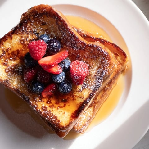 Golden ice cream French toast, caramelized edges, perfect for a decadent brunch feast.