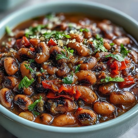 Greek-Style Slow Cooker Black-Eyed Peas stew in a rustic bowl, topped with fresh parsley and feta, served with lemon wedges.