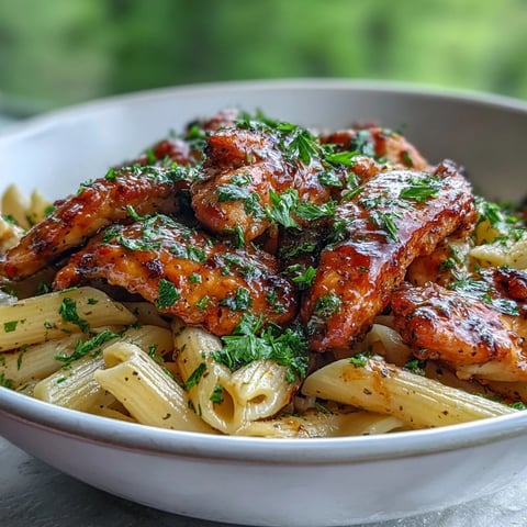Freshly cooked Honey Pepper Chicken Pasta shines in a skillet, featuring penne tossed in a glossy, sweet and spicy sauce.