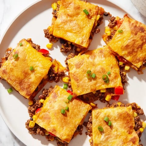 A close-up view shows crispy edges of sheet pan quesadillas with beef, tempting with a cheesy filling.