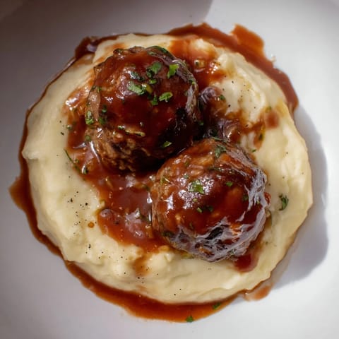 BBQ Meatballs Mashed Potatoes