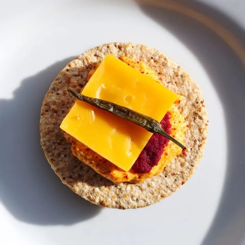 Golden cheddar melts atop whole wheat crackers, forming the base of these fun Santa's Belt Crackers with dip.