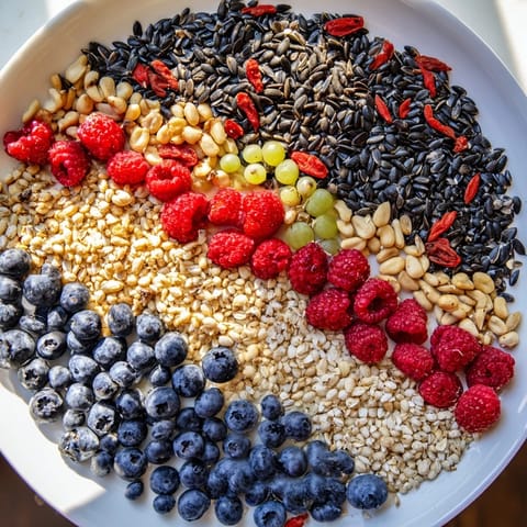 This Singing Bird Seed & Berry Platter displays a generous arrangement to entice local songbirds to dine.