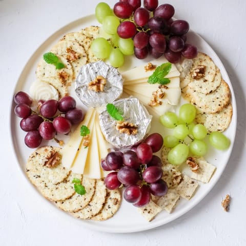 Elegant Sparkling Grape and Silver Cracker Platter, a visually stunning appetizer ready for New Year's Eve.