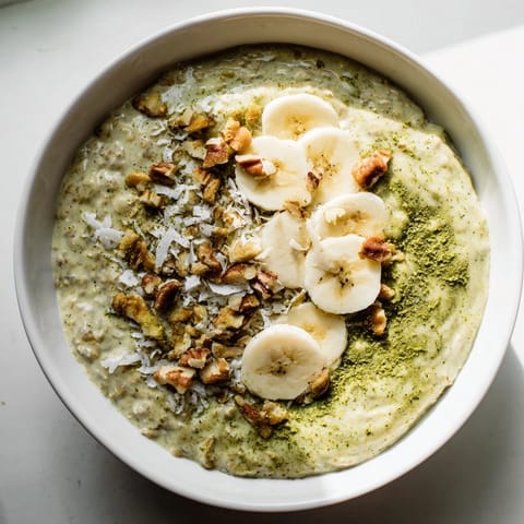 Vibrant image of High-Protein Eggnog Matcha Overnight Oats, ready to eat for a quick, healthy breakfast.