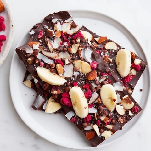 Frozen Chocolate Banana Bark, a sweet treat with dark chocolate and freeze-dried berries.